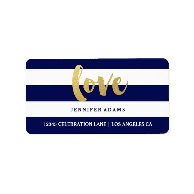 Chic Gold LOVE | Blue Stripe Address Labels (Front)