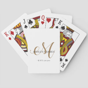 Chic Gold M Monogram Script Name Wedding Date Playing Cards