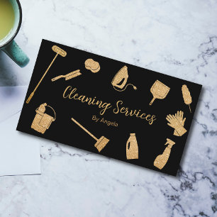 Chic Gold Maid Cleaning Services Sparkling Glitter Business Card