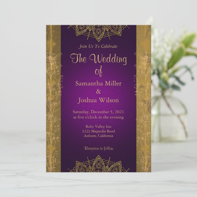 Chic Gold Mandala and Botanical  Invitation (Standing Front)