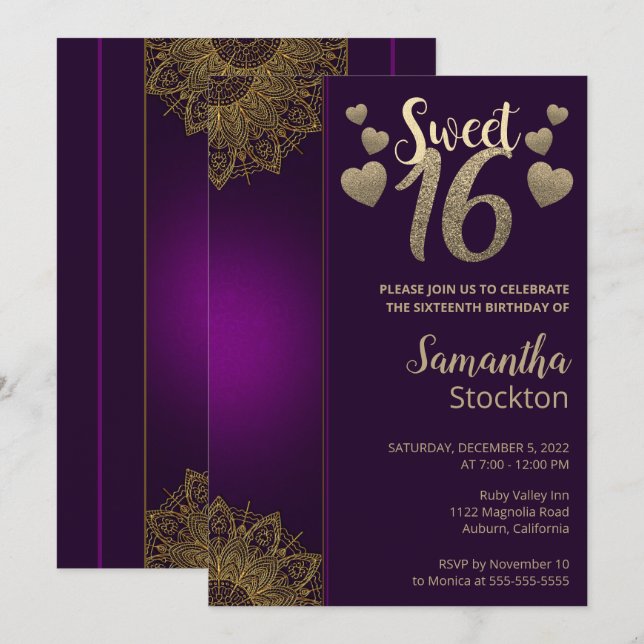 Chic Gold Mandala Sweet 16 Invitation (Front/Back)