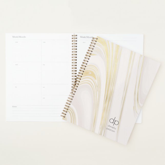 Chic Gold Marble Modern Monogrammed Undated Planner (Display)