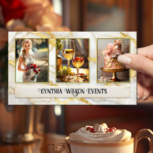 Chic Gold Marble Wedding Planner Photo Business Card