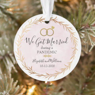 Chic Gold Married during Pandemic Photo Christmas Ornament