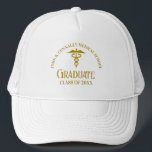 Chic Gold Medical School Graduate Custom Trucker Hat<br><div class="desc">This chic gold custom nursing or medical school graduation hat features modern typography for a class of 2025 graduate. Customise with your graduating year under the caduceus symbol for great personalised nurse or doctor gifts.</div>
