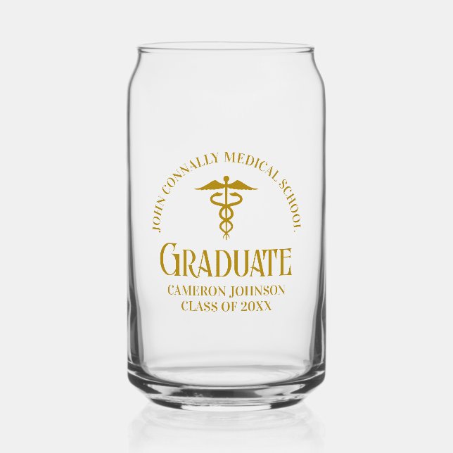 Chic Gold Medical School Graduate Personalised Can Glass (Front)