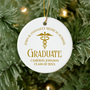 Chic Gold Medical School Graduation Christmas Ceramic Tree Decoration