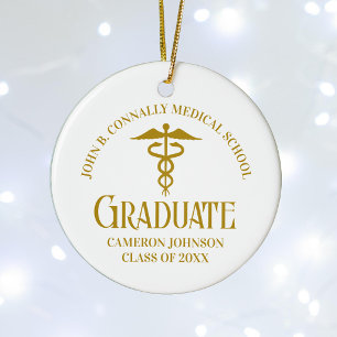 Chic Gold Medical School Graduation Christmas Ceramic Tree Decoration