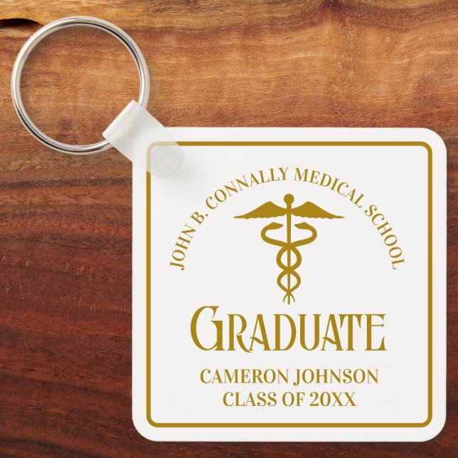 Chic Gold Medical School Graduation Keepsake Key Ring (Front)