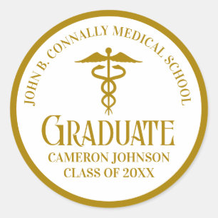 Chic Gold Medical School Graduation Party Classic Round Sticker