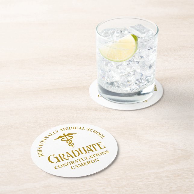 Chic Gold Medical School Graduation Party Round Paper Coaster (Insitu)