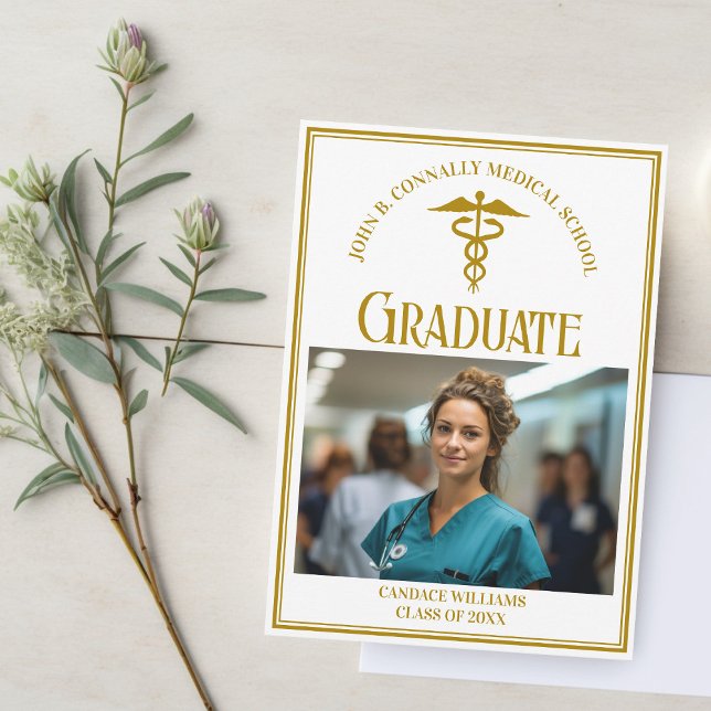 Chic Gold Medical School Graduation Photo Announcement (Creator Uploaded)