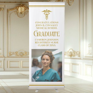Chic Gold Medical School Photo Graduation Party Retractable Banner