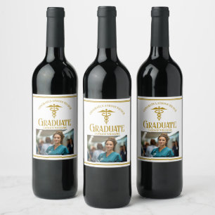 Chic Gold Medical School Photo Graduation Party Wine Label