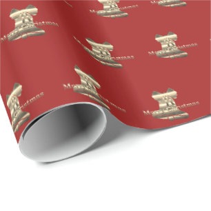 Chic Gold Merry Christmas Bells Red Wrapping Paper