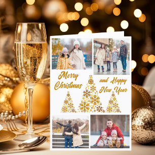Chic Gold Merry Christmas Happy New Year Collage Holiday Card