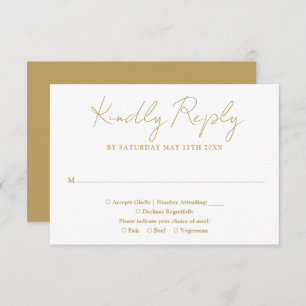 Chic Gold Minimalist Elegant Script Wedding RSVP Card