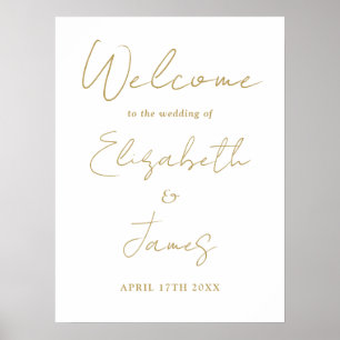 Chic Gold Minimalist Script Wedding Welcome Sign