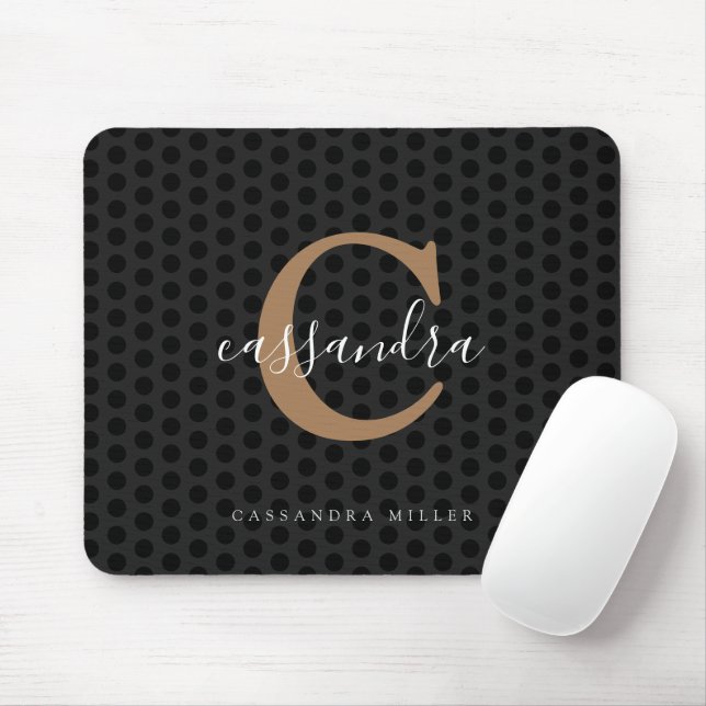 Chic Gold Monogram Black Polka Dots Mouse Mat (With Mouse)