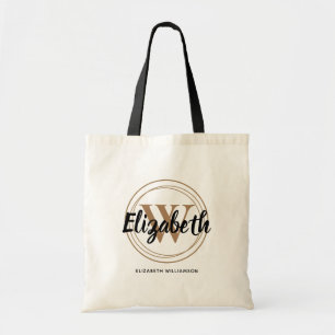 Chic Gold Monogram Initial Script Name Tote Bag