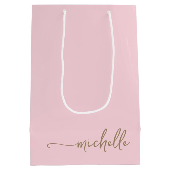 Chic Gold Monogram Name Script Blush Pink Medium Gift Bag (Back)