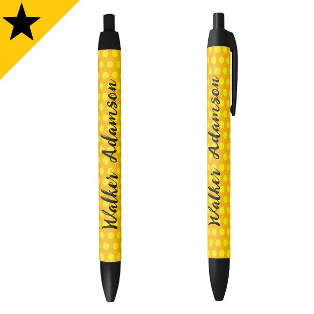 Chic Gold Monogram Script Name, Affordable Luxury Black Ink Pen (Yellow chic pens
Stylish gold monogram pens
Affordable luxury pens
Chic writing instruments)