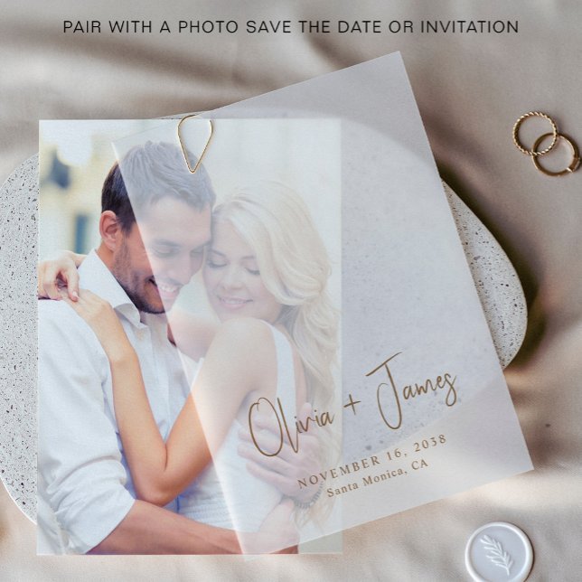 Chic Gold Monogram Wedding Overlay Vellum Invitations (Elevate your save the dates or wedding invitations with the timeless beauty of vellum overlays)