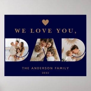 Chic Gold Navy Blue Custom Three Dad Script Photos Poster