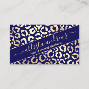 Chic Gold Navy Blue Leopard Cheetah Animal Print Business Card