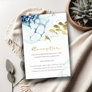 CHIC GOLD NAVY UNDERWATER FISH WEDDING RECEPTION ENCLOSURE CARD