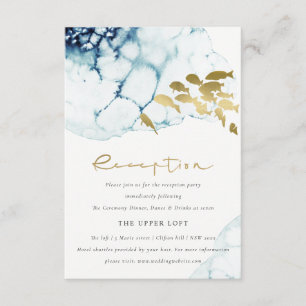 CHIC GOLD NAVY UNDERWATER FISH WEDDING RECEPTION  ENCLOSURE CARD