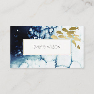 CHIC GOLD NAVY UNDERWATER SEA FISH WEDDING WEBSITE BUSINESS CARD