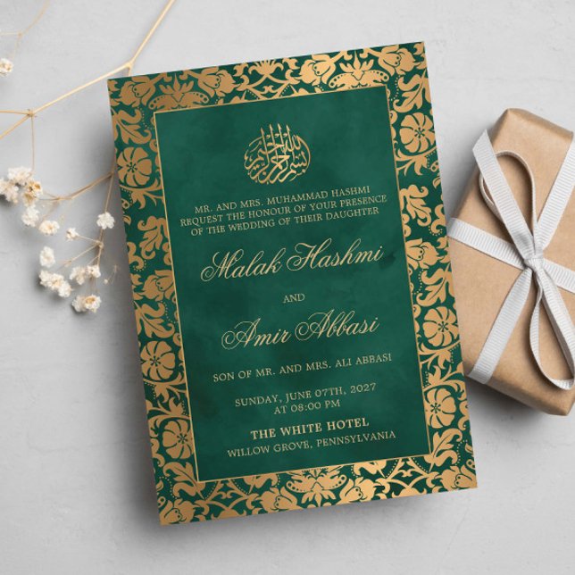 Chic Gold Oriental Green Islamic Muslim wedding Invitation (Creator Uploaded)