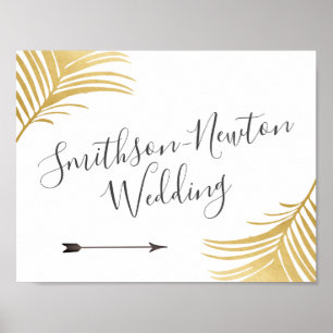 Chic Gold Palm Leaves Arrow Directional Sign