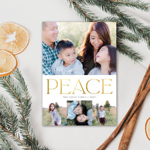 Chic Gold Peace On Earth Holiday Multi-Photo Card