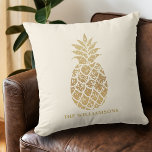 Chic Gold Pineapples on Ivory Cushion<br><div class="desc">Throw pillows personalised with your family name and a gold pineapple on an ivory background,  choose a size that works for you to accent your home decor or to give as a gift. Matching items in our store.</div>