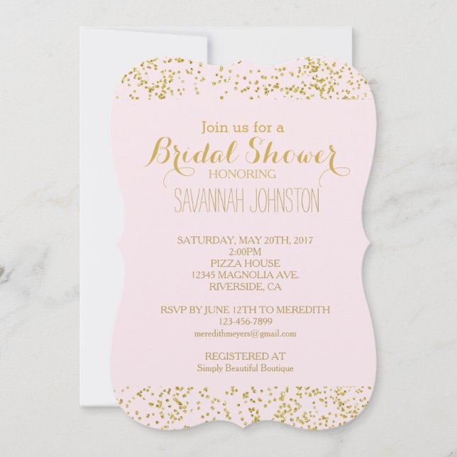 Chic Gold Pink Blush Confetti Sparkle bridal Invitation (Front)