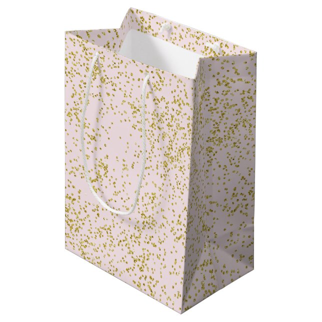 Chic Gold Pink Blush Confetti Sparkle Medium Gift Bag (Front Angled)