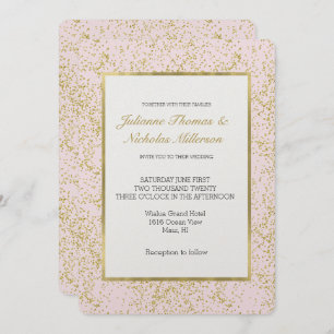 Chic Gold Pink Blush Confetti Sparkle Wedding Invitation