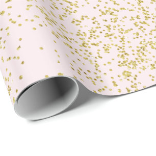 Chic Gold Pink Blush Confetti Sparkle Wrapping Paper