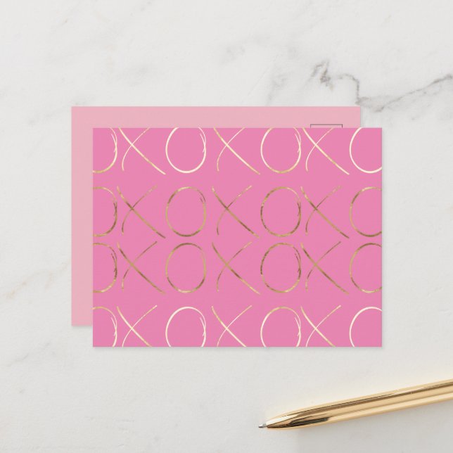 Chic Gold Pink Girly Glam XOXO Postcard (Front/Back In Situ)