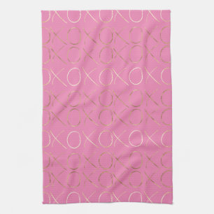 Chic Gold Pink Girly Glam XOXO Tea Towel