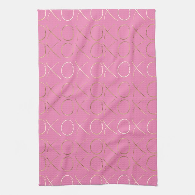 Chic Gold Pink Girly Glam XOXO Tea Towel (Vertical)