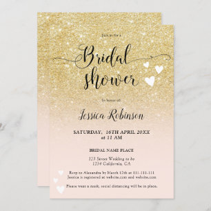 Chic gold pink hearts script chic bridal shower invitation