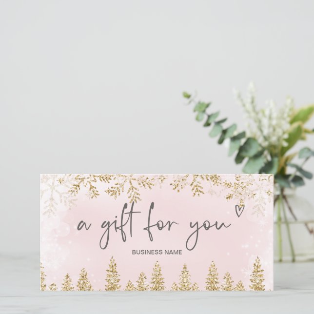 Chic gold pink snow pine logo gift certificate (Standing Front)