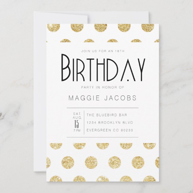 Chic Gold Polka Dot Birthday Party Invitation (Front)