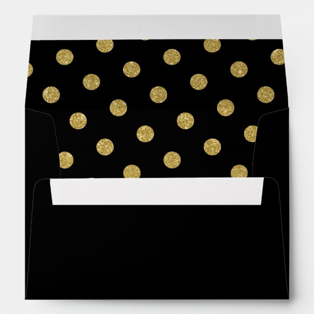 Chic Gold Polka Dot Black Wedding Envelope (Back (Bottom))