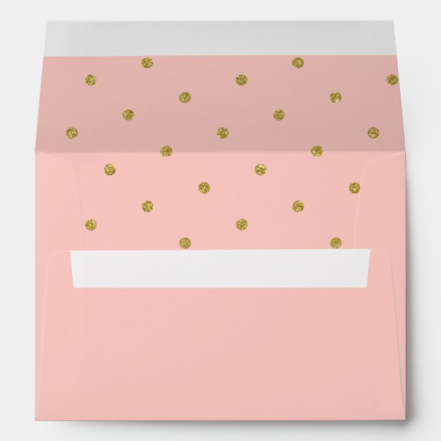 Chic Gold Polka Dot Pattern Pink Blush Envelope (Back (Bottom))