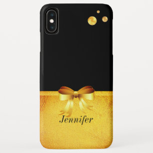 Chic gold polka dots, golden ribbon on black iPhone XS max case
