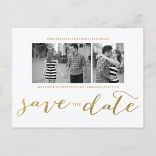 CHIC GOLD PRINT SAVE THE DATE POSTCARD